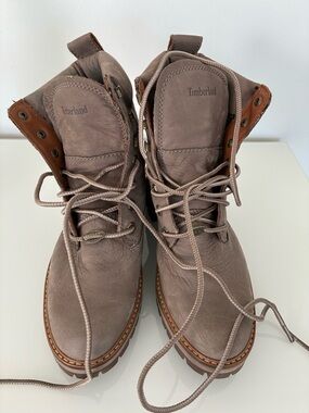 Timberland Taupe and Brown Nubuck Lace-Up Boots 8.5